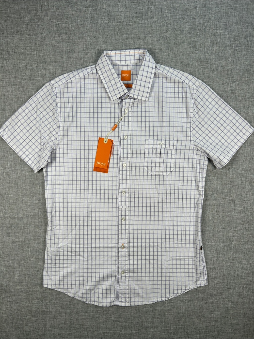 BOSS Hugo Boss Mens Large Slim Fit Short Sleeve Check Shirt NWT
